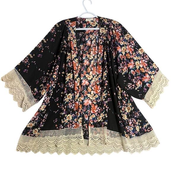 UMGEE Black Cream Open Top S M Oversized Boho Peasant Lace - Picture 1 of 8